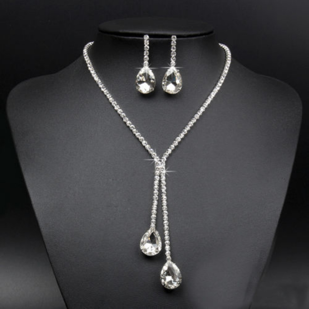 Crystal Rhinestone Necklace Earring Jewelry Sets